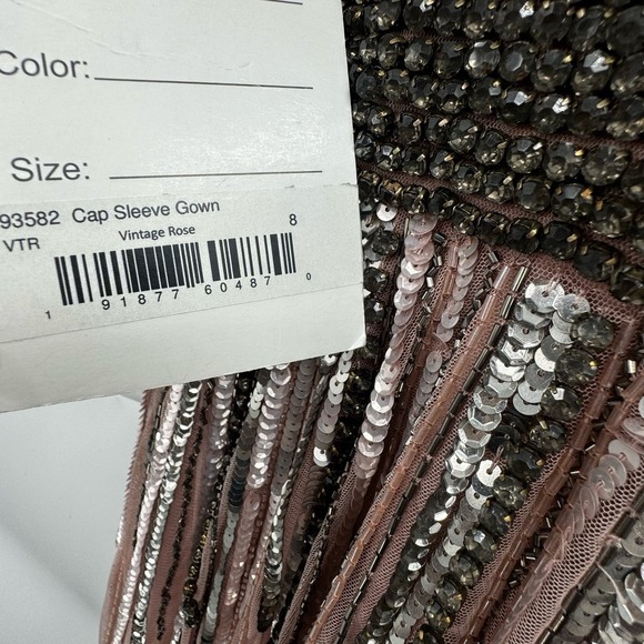 Mac Duggal Embellished Full Length Layered Sleeve Gown Dress Rose Pink SZ 8 NWT - Picture 12 of 13